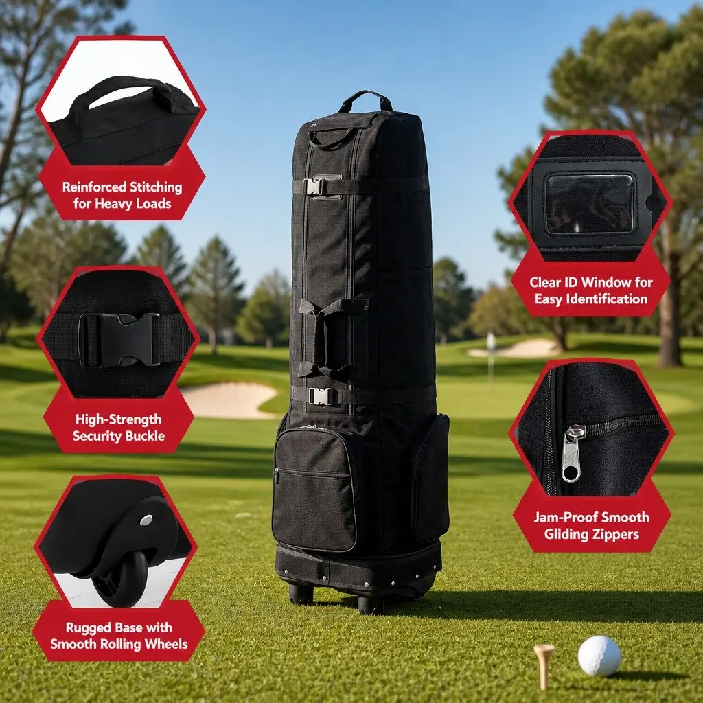 Golf Travel Bag Airline Soft Case Foldable with Wheels Black