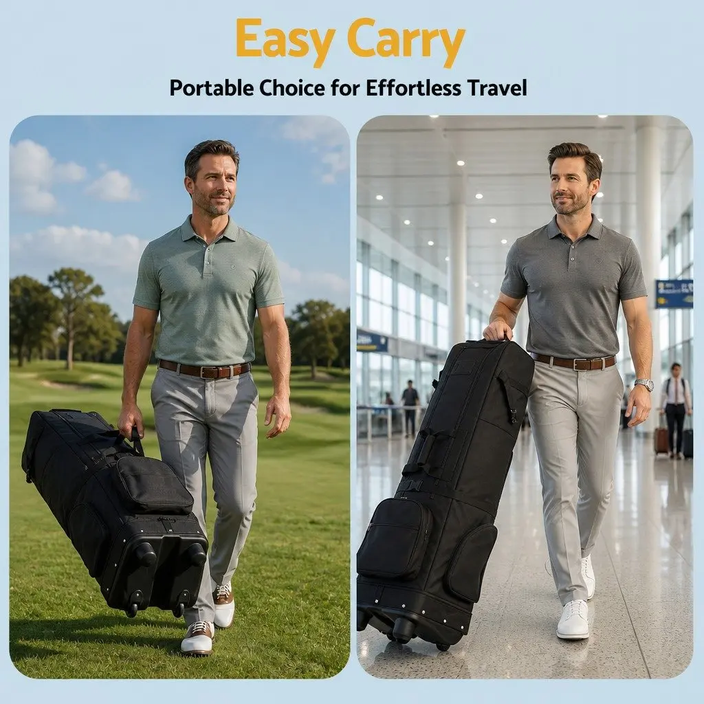 Golf Travel Bag Airline Soft Case Foldable with Wheels Black