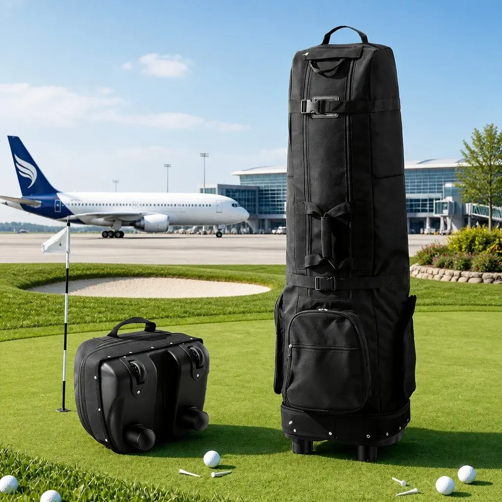Golf Travel Bag Airline Soft Case Foldable with Wheels Black