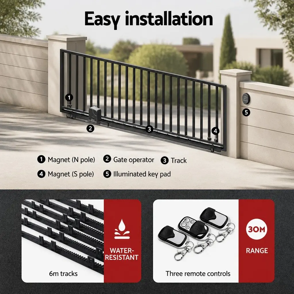 Automatic Sliding Gate Opener Kit Solar Powered for Residential and Commercial Use 6M 600KG