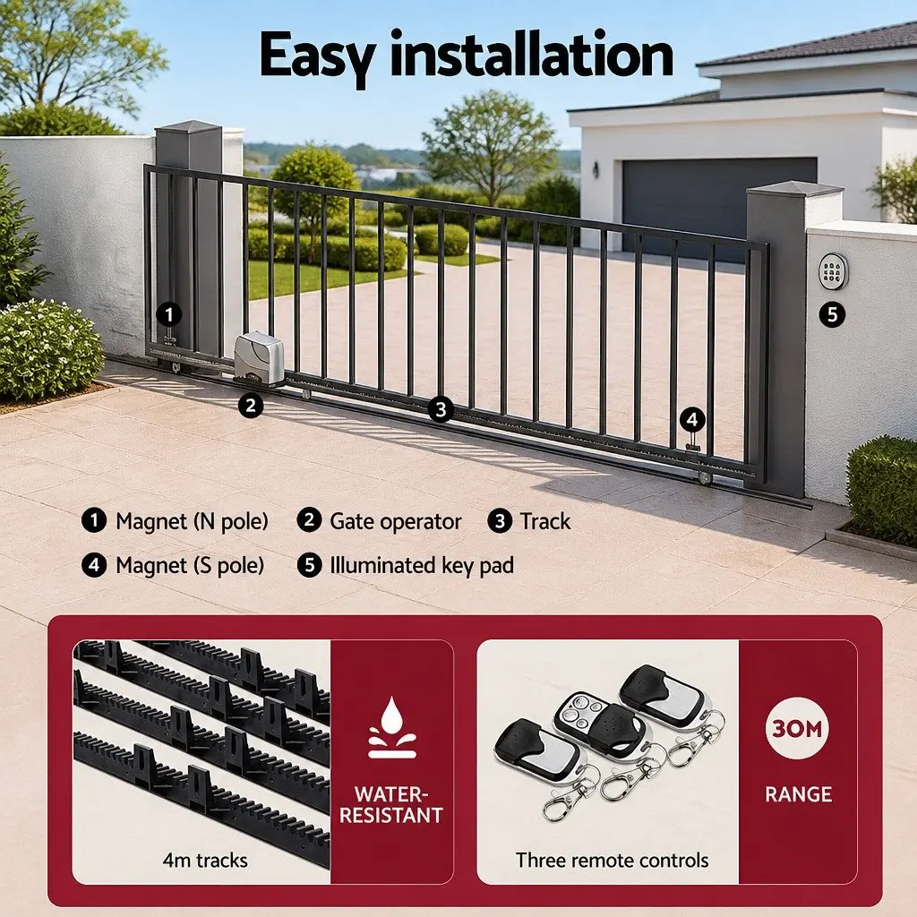 Automatic Solar Gate Opener Kit for Heavy Duty Sliding Gate up to 600KG 20W with Remote Control