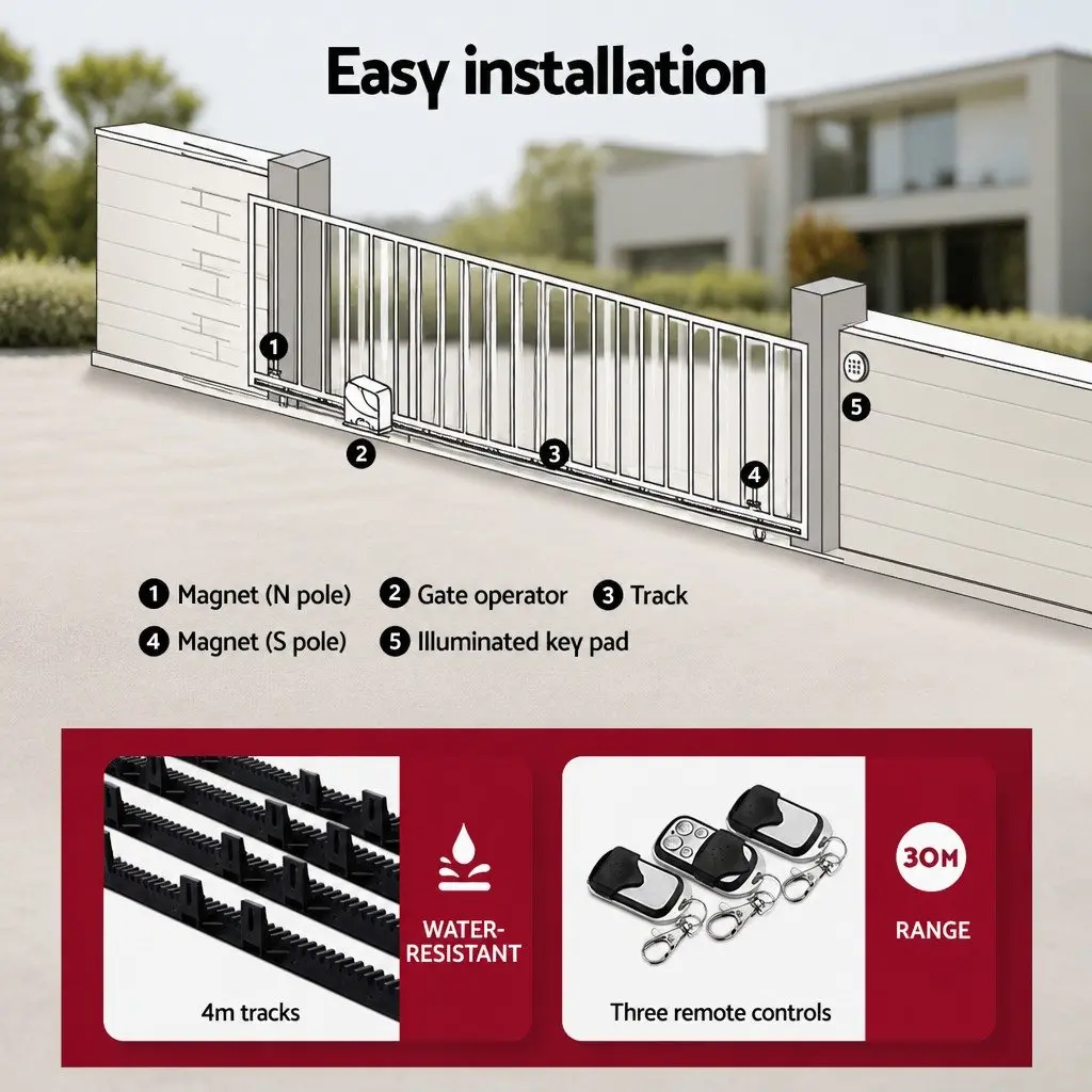 Solar Powered Automatic Sliding Gate Opener for Residential and Commercial Use 600kg Capacity 4m Length