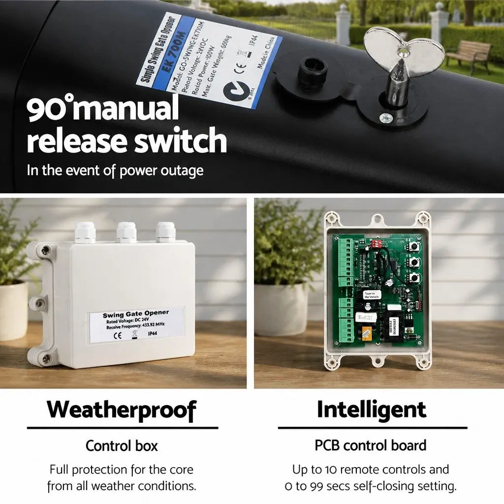 Solar Gate Opener Single Swing 500kg Automatic Control Remote Arm Kit
