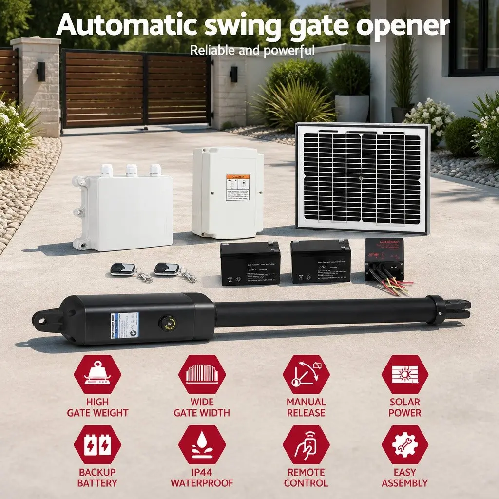 Solar Powered Single Swing Gate Opener 500KG 10W Panel Remote Control Automatic