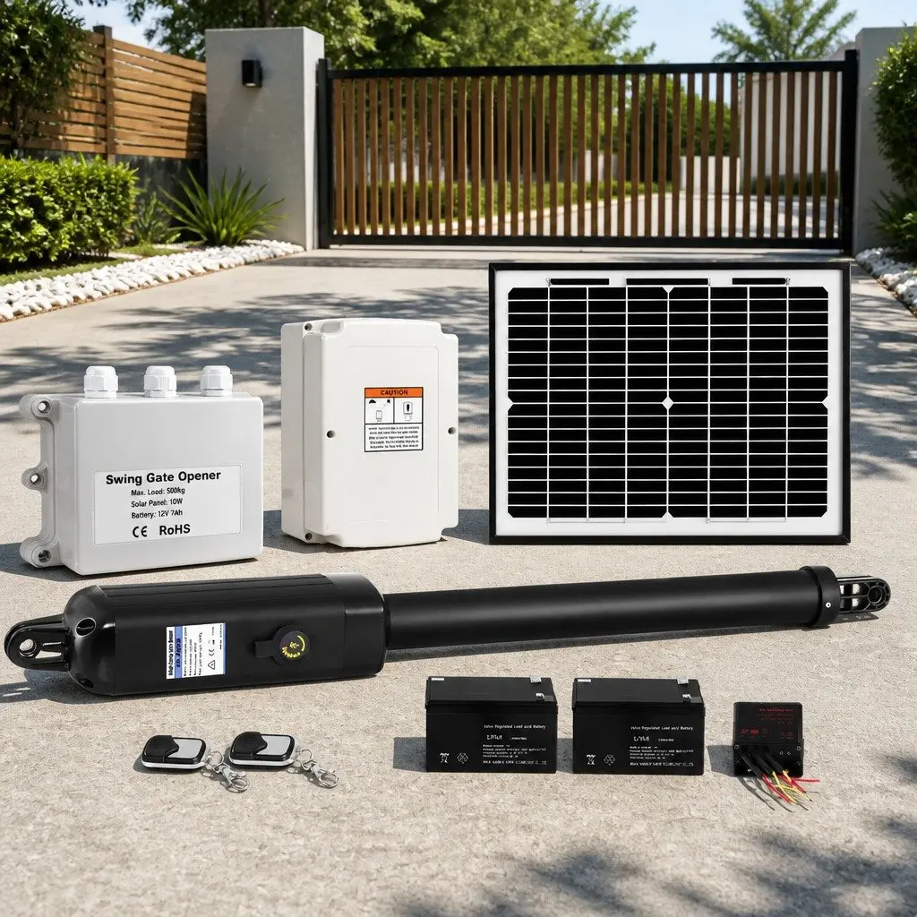 Solar Powered Single Swing Gate Opener 500KG 10W Panel Remote Control Automatic