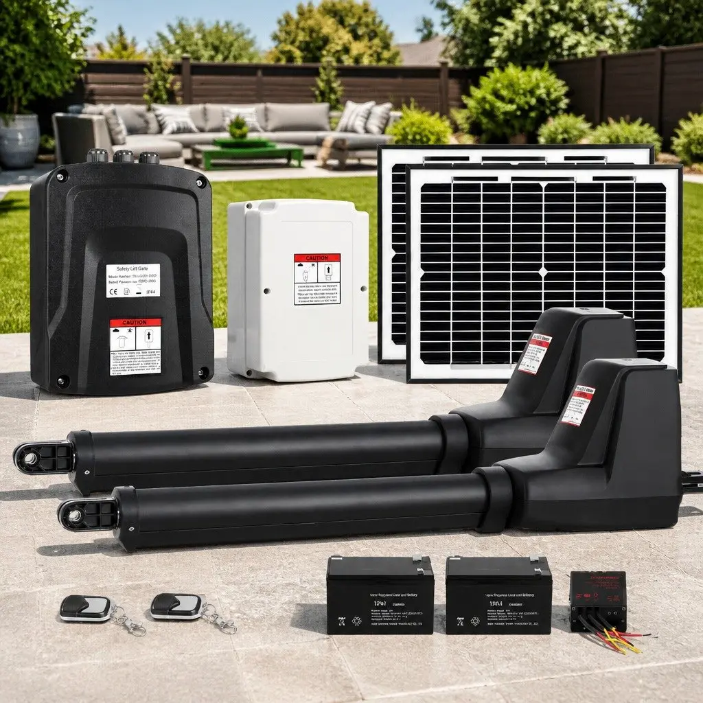Solar Powered Dual Swing Gate Opener 800kg 20W Panel Remote Control Black
