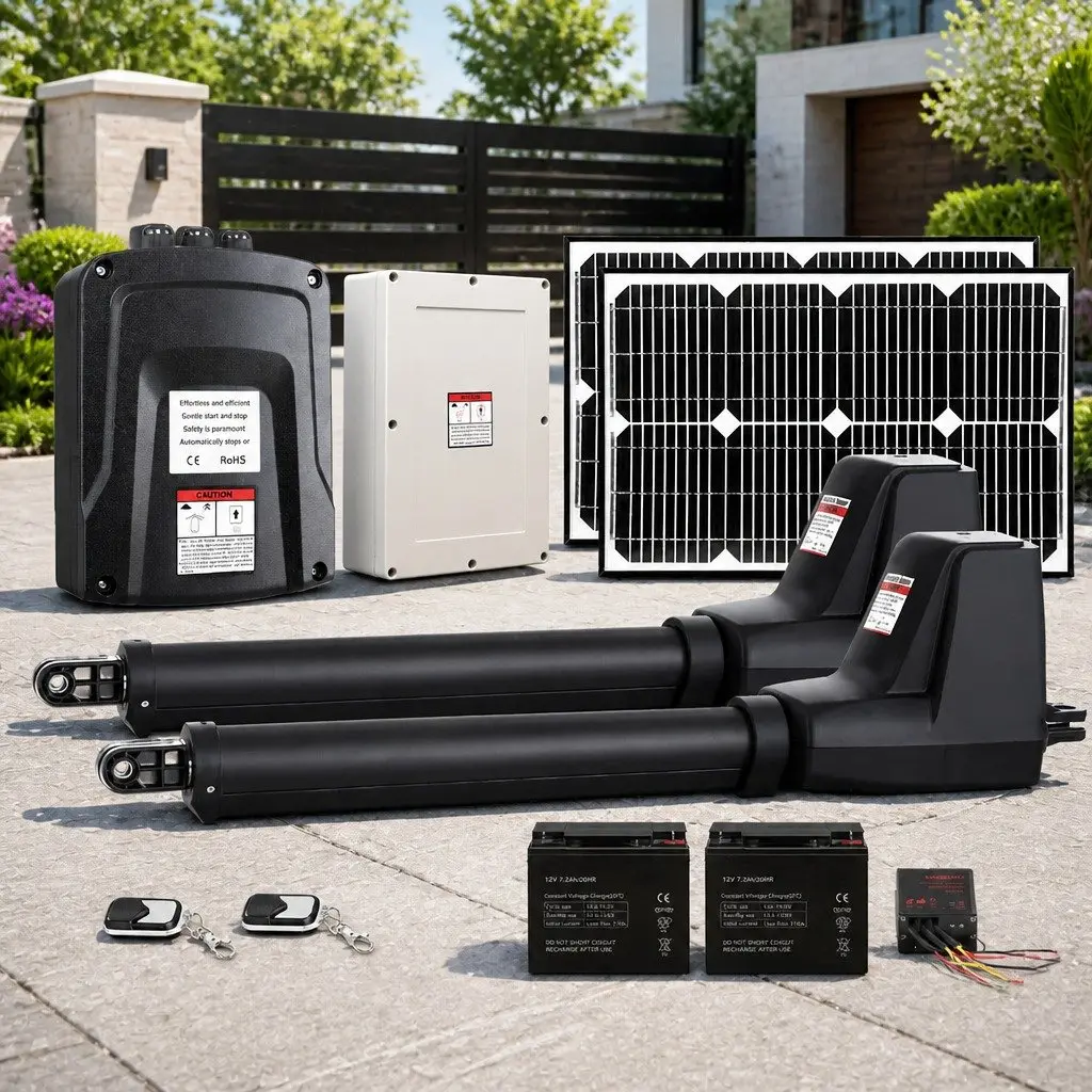 Solar Powered Dual Swing Gate Opener 800kg 40W Panel Remote Control Black