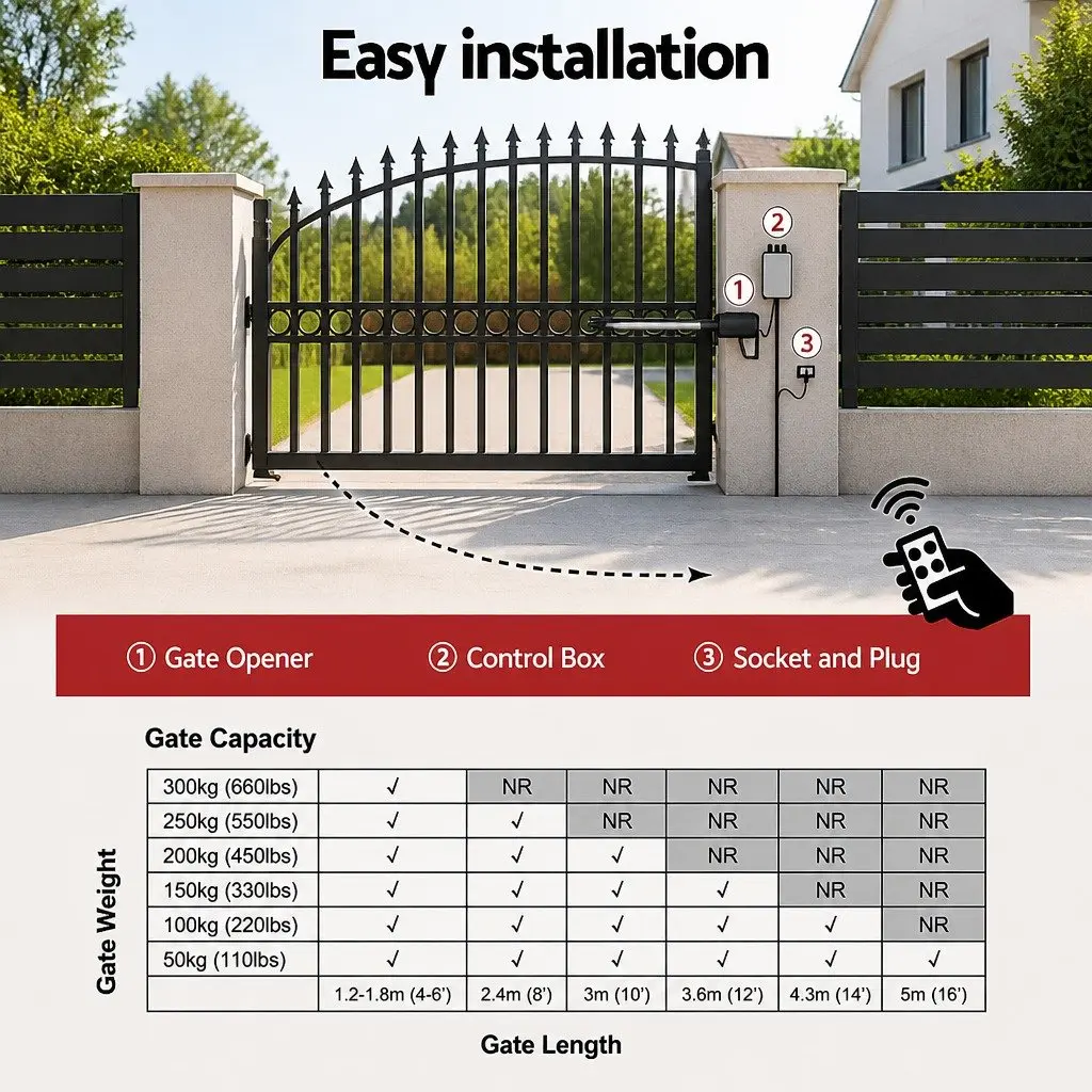 Solar Powered Automatic Gate Opener for Home and Garden 20W for Gates up to 300kg and 5m with Remote Control