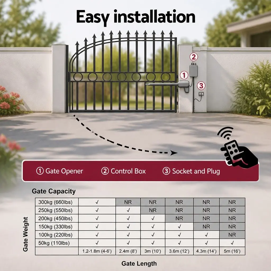 Solar Powered Automatic Gate Opener System for Home Garden Single Swing Control 10W