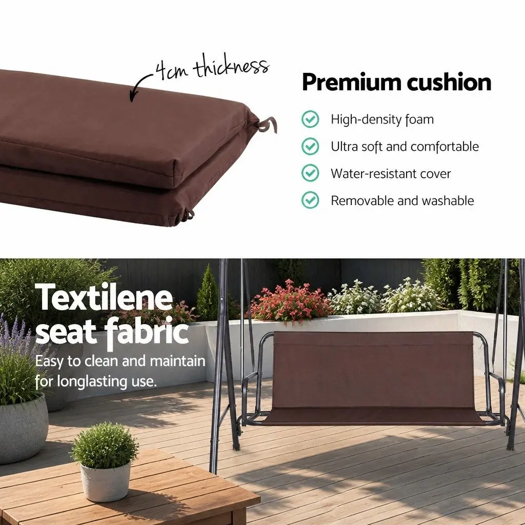 Outdoor Swing Chair Garden Canopy Bench Dark Brown 3 Seater