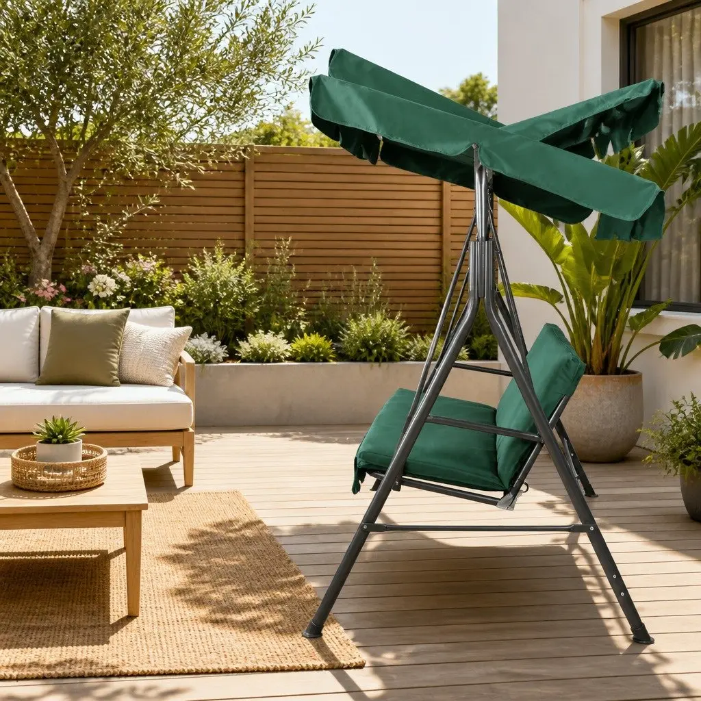 Dark Green 3-Seater Swing Chair with Canopy