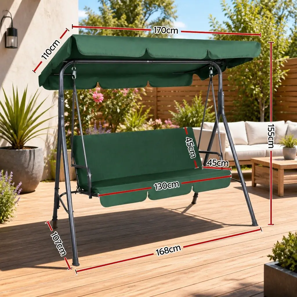 Dark Green 3-Seater Swing Chair with Canopy
