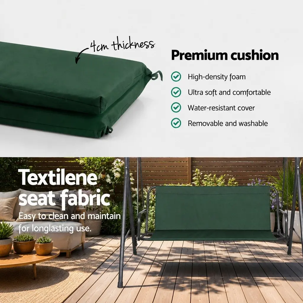 Dark Green 3-Seater Swing Chair with Canopy