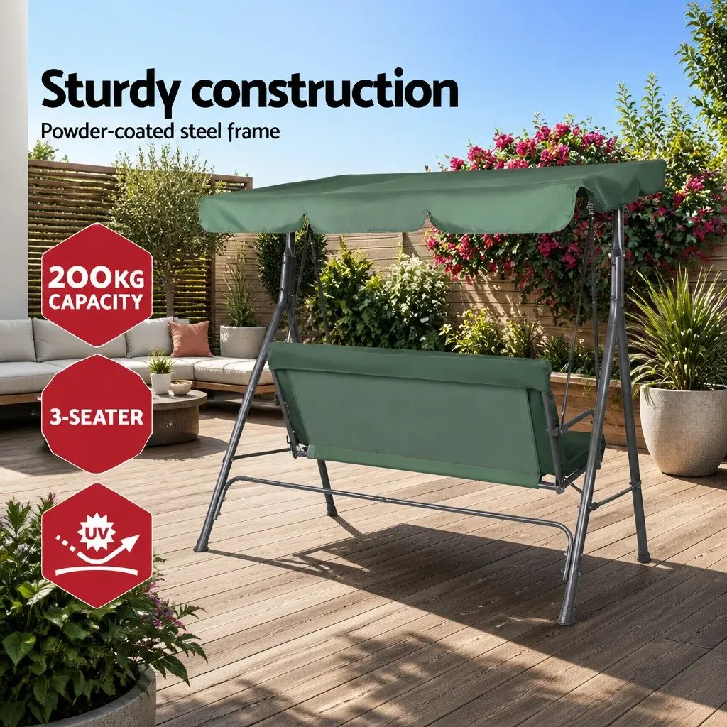 Dark Green 3-Seater Swing Chair with Canopy