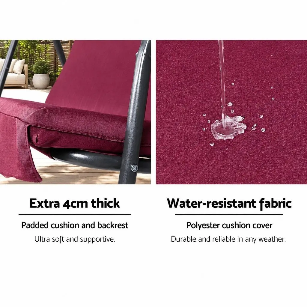 Outdoor Swing Chair 3 Seater Garden Bench Canopy Lounge Wine Red
