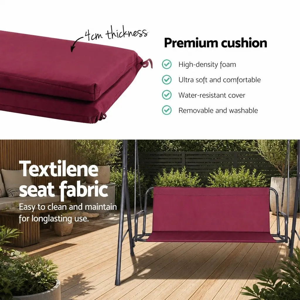 Outdoor Swing Chair 3 Seater Garden Bench Canopy Lounge Wine Red
