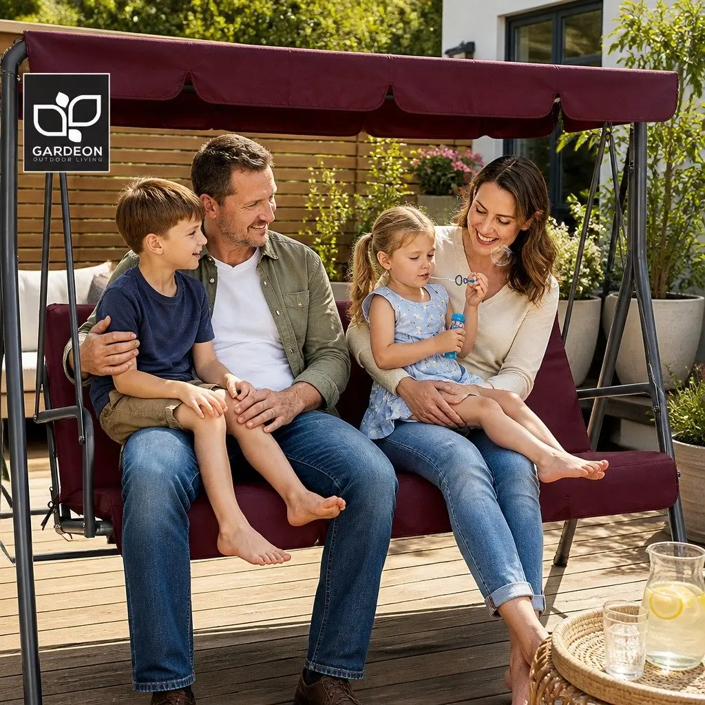 Outdoor Swing Chair 3 Seater Garden Bench Canopy Lounge Wine Red