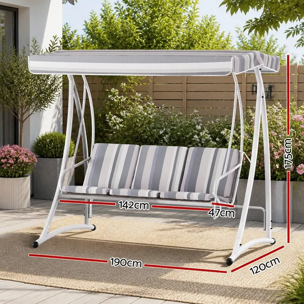 Outdoor Swing Chair 3 Seater Garden Bench Canopy Patio Lounger 190cm x 120cm x 175cm