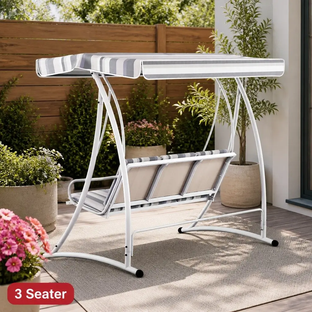 Outdoor Swing Chair 3 Seater Garden Bench Canopy Patio Lounger 190cm x 120cm x 175cm