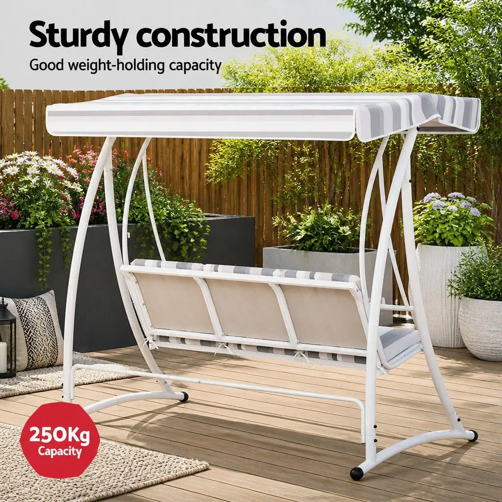 Outdoor Swing Chair 3 Seater Garden Bench Canopy Patio Lounger 190cm x 120cm x 175cm