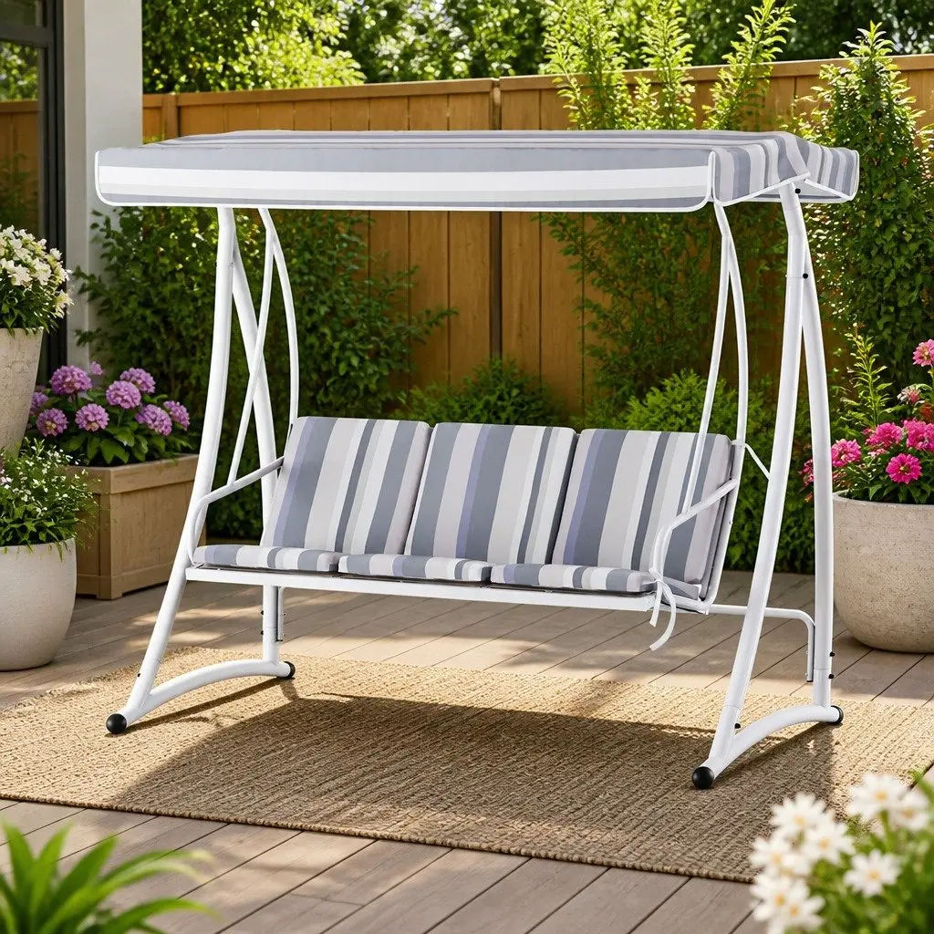 Outdoor Swing Chair 3 Seater Garden Bench Canopy Patio Lounger 190cm x 120cm x 175cm