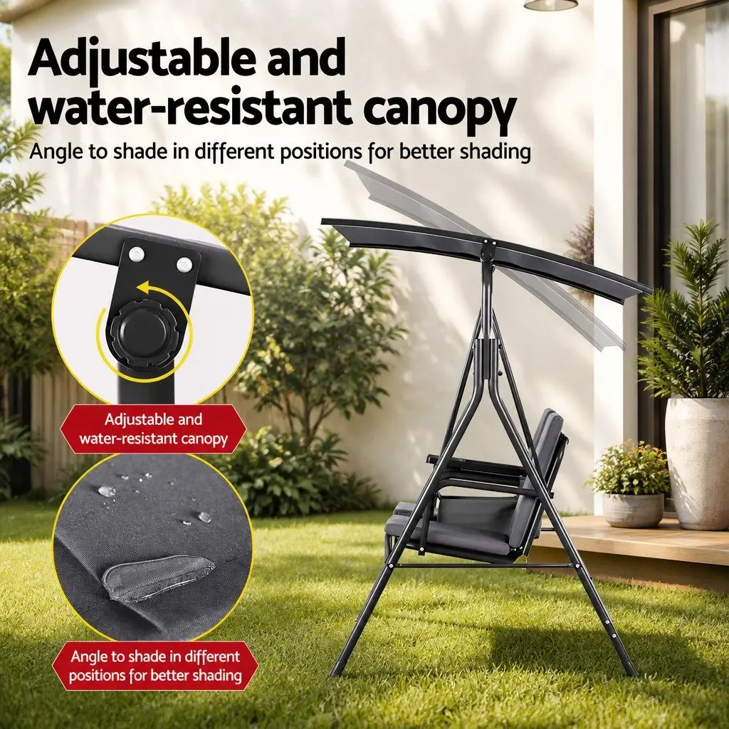 2 Seater Outdoor Swing Chair for Garden and Patio Adjustable Canopy Grey