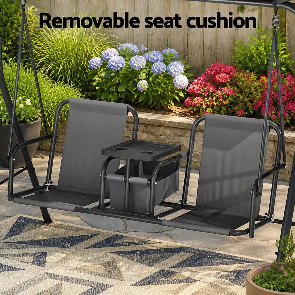 2 Seater Outdoor Swing Chair for Garden and Patio Adjustable Canopy Grey