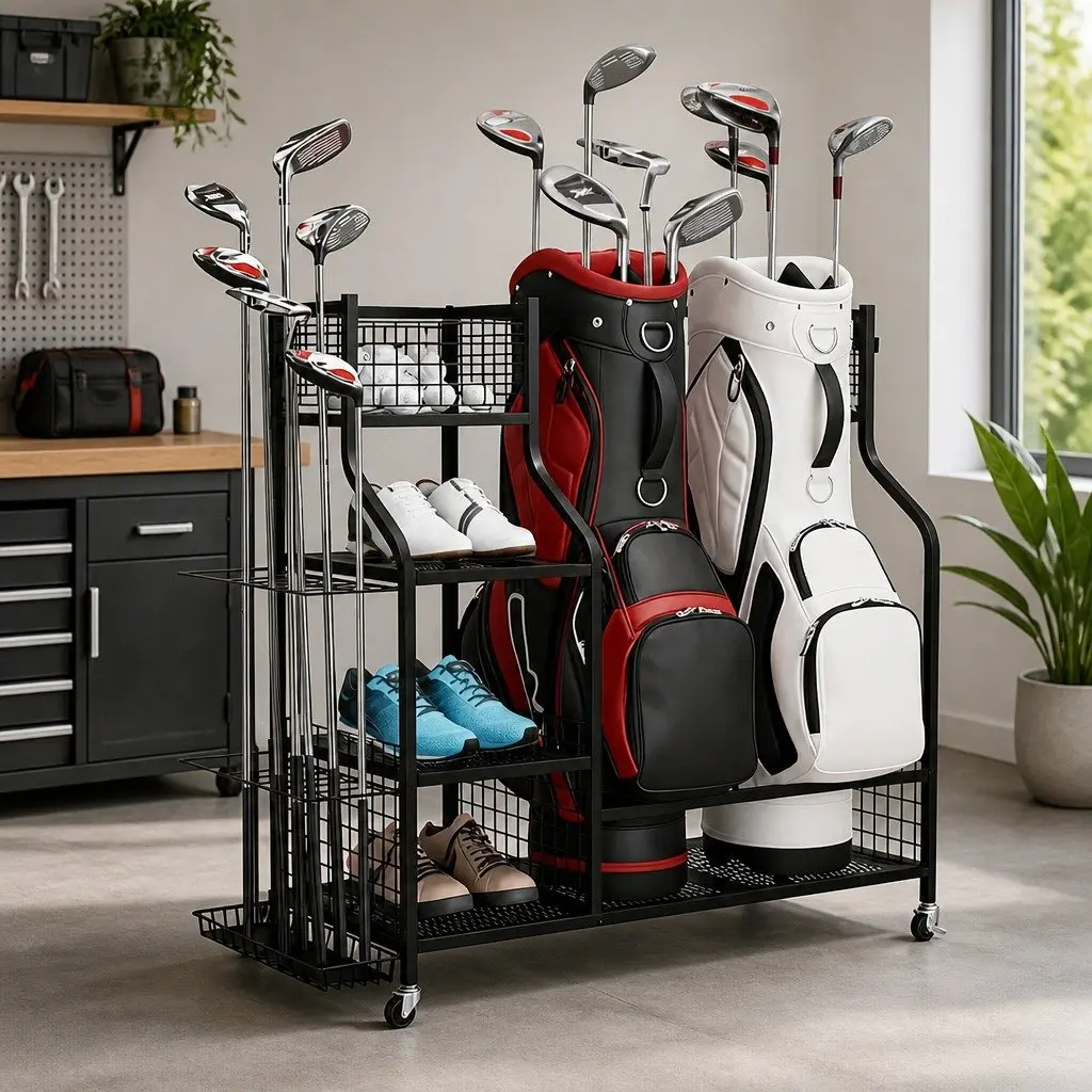 Golf Bag Storage Rack with Wheels