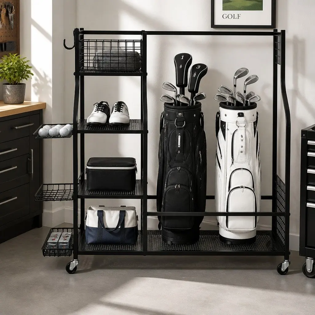 Golf Bag Storage Rack with Wheels