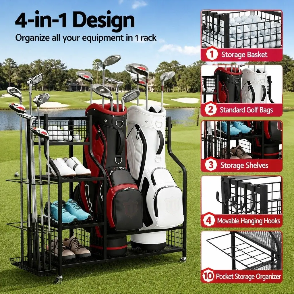 Golf Bag Storage Rack with Wheels