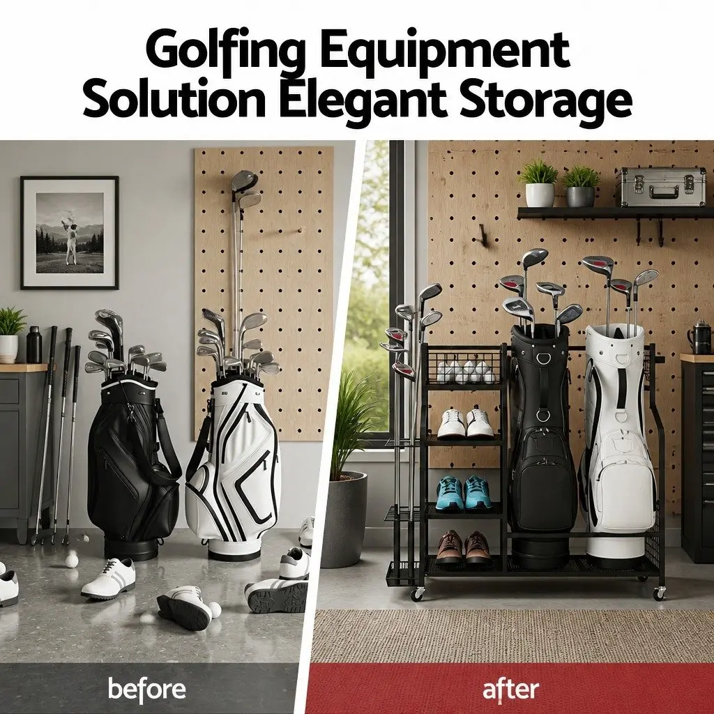 Golf Bag Storage Rack with Wheels