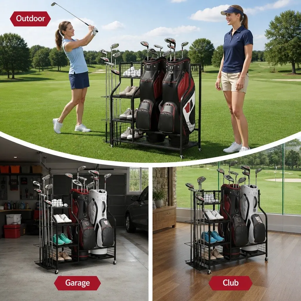 Golf Bag Storage Rack with Wheels