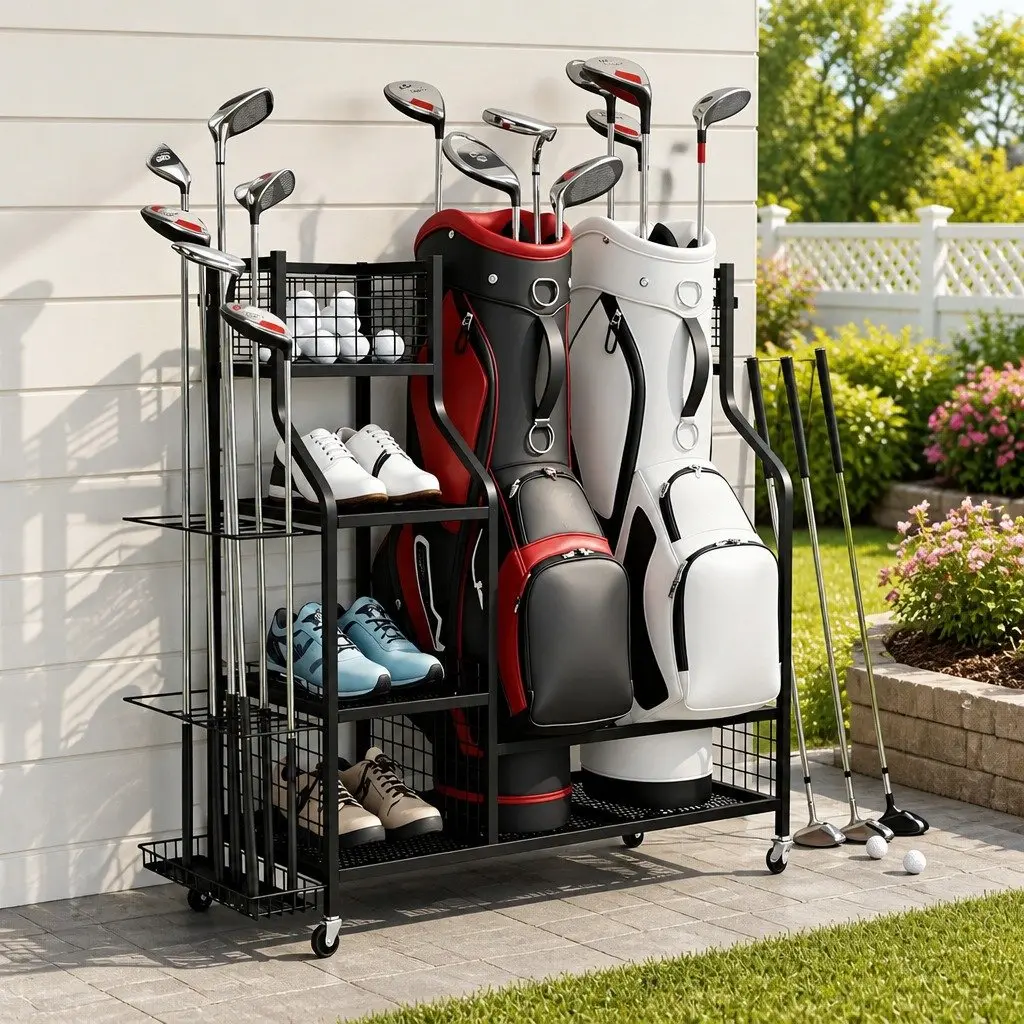 Golf Bag Storage Rack with Wheels