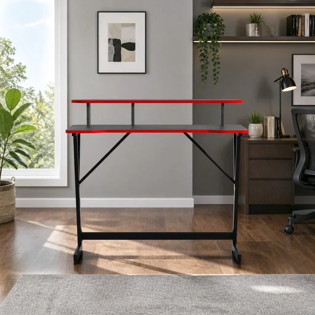 Gaming Desk Computer Workstation 100CM Black Y-Shaped Legs Two Tier