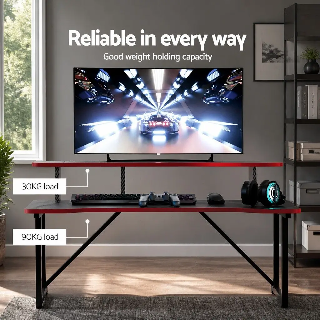 Gaming Desk Computer Workstation 100CM Black Y-Shaped Legs Two Tier