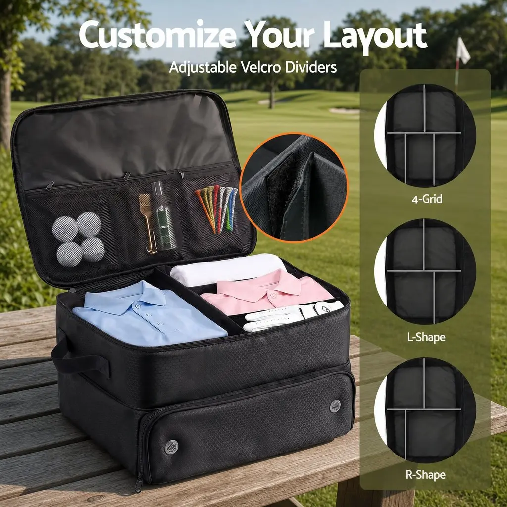 Golf Trunk Organizer Car Storage Bag 2-Tier Ventilated Shoe Compartment Black