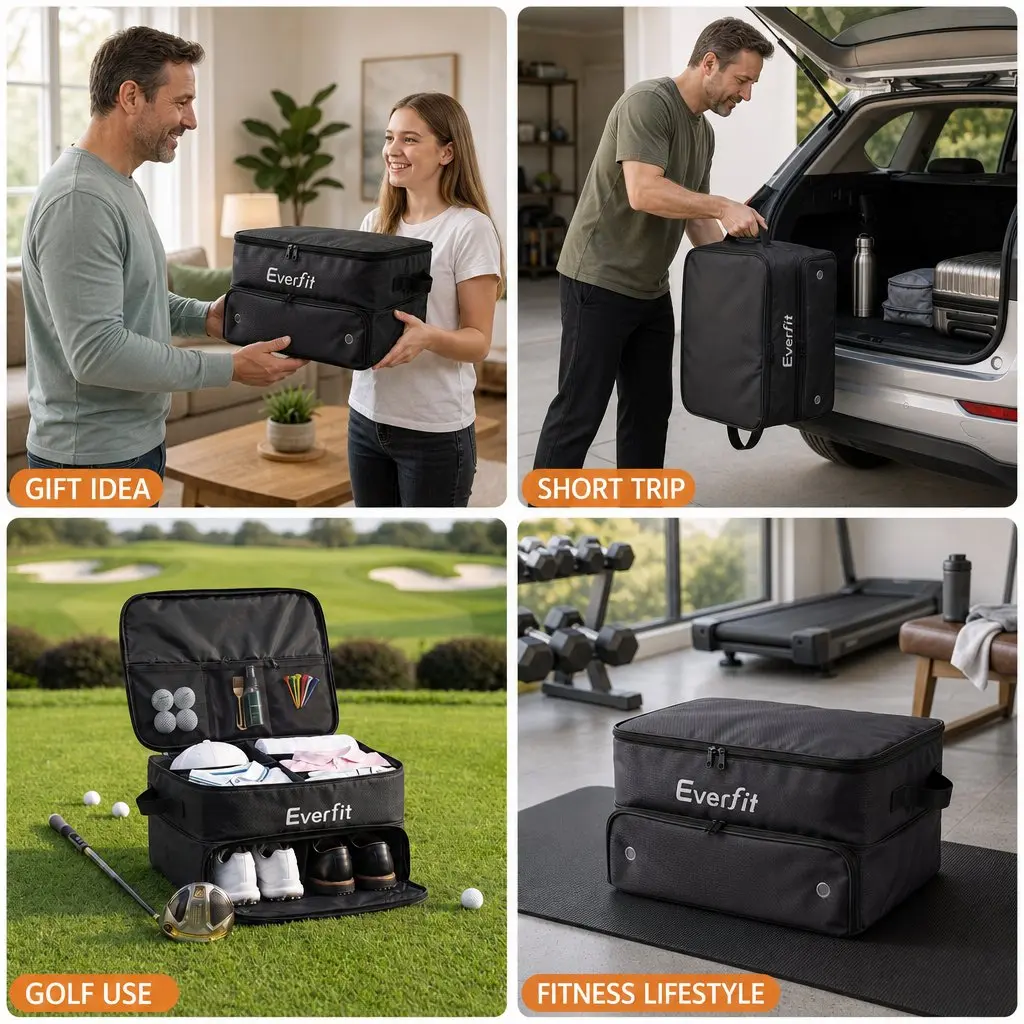 Golf Trunk Organizer Car Storage Bag 2-Tier Ventilated Shoe Compartment Black