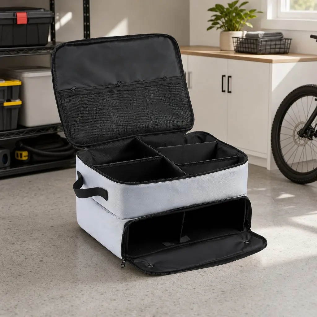 Golf Trunk Organizer Car Storage Bag 2-Tier Ventilated Shoe Compartment Grey