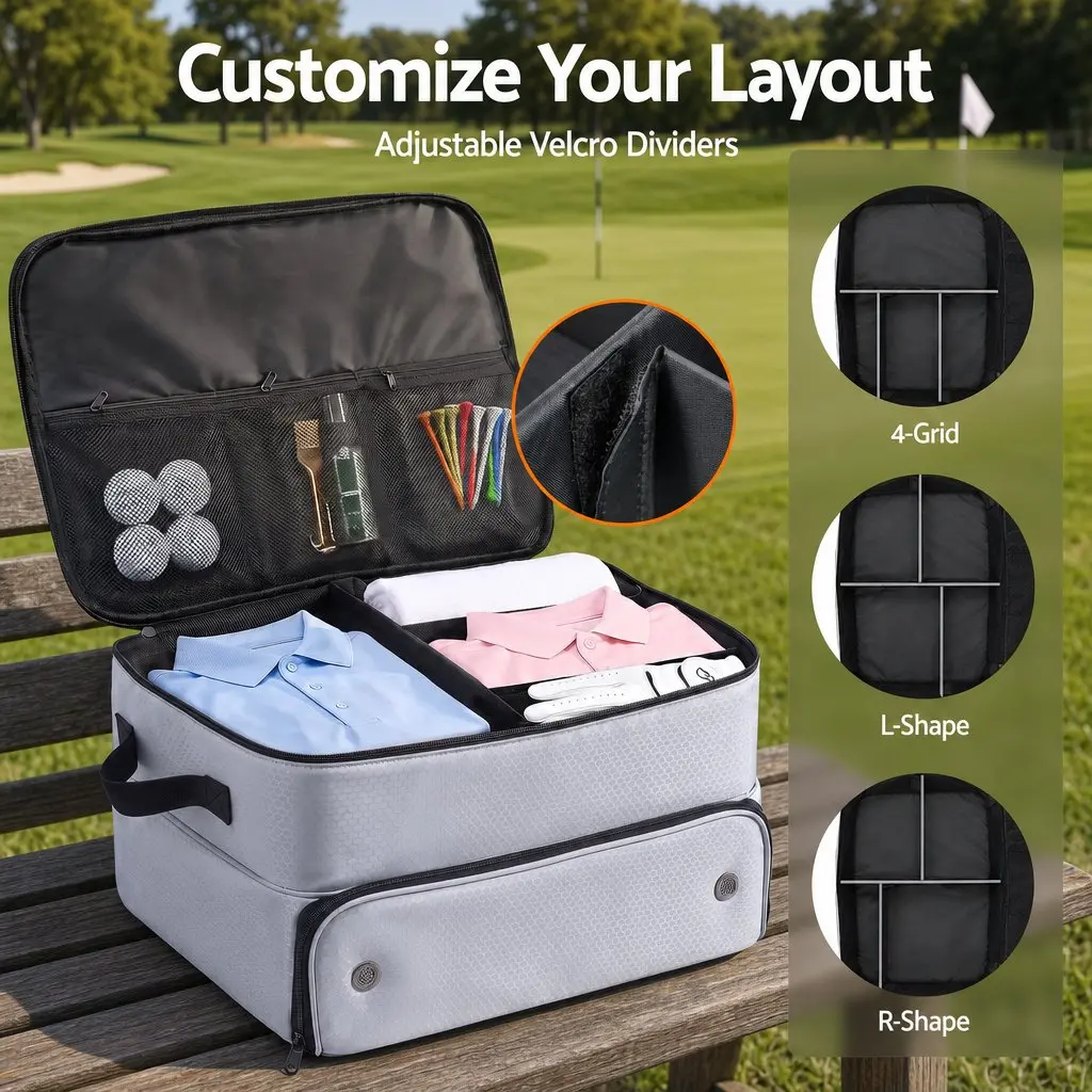 Golf Trunk Organizer Car Storage Bag 2-Tier Ventilated Shoe Compartment Grey