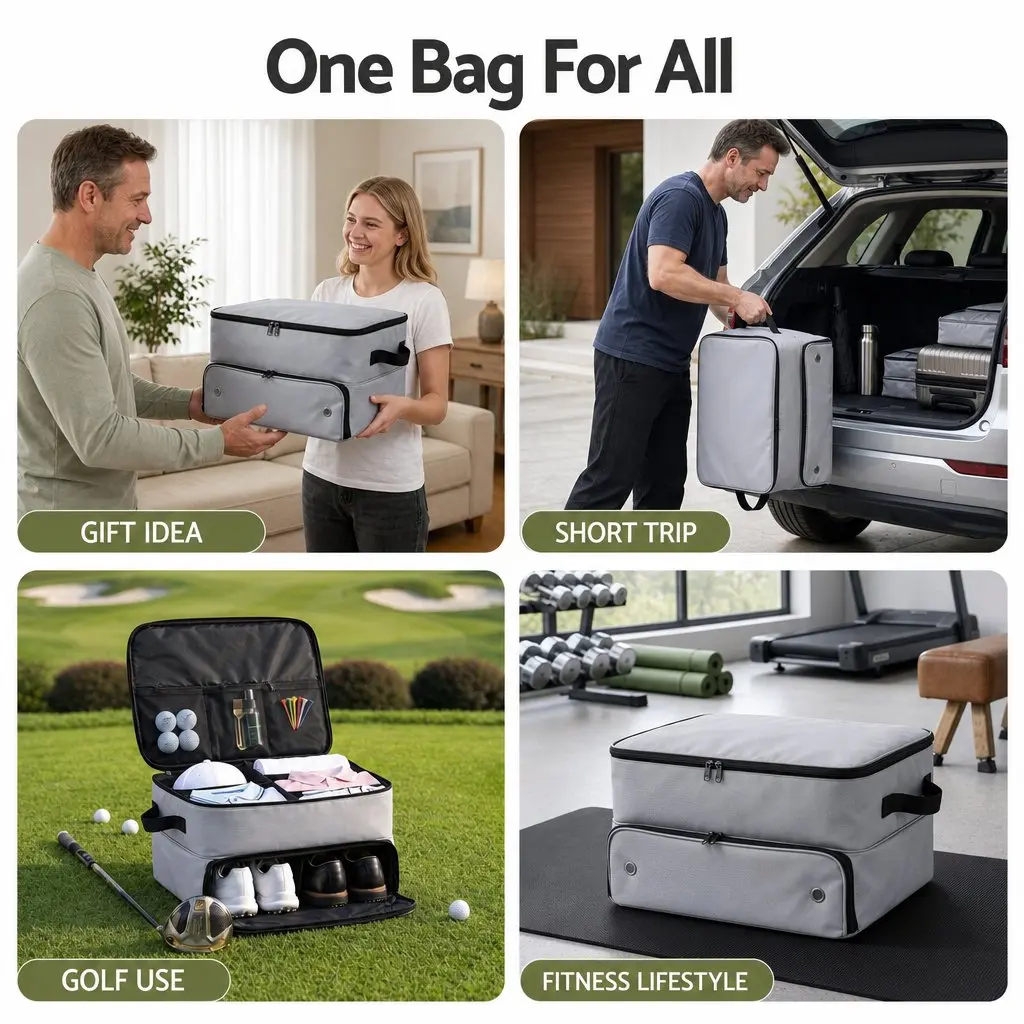 Golf Trunk Organizer Car Storage Bag 2-Tier Ventilated Shoe Compartment Grey