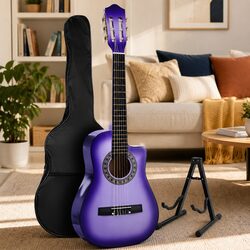 34 Inch Classical Guitar Nylon String Wooden Body Beginner Purple w/ Stand Picks