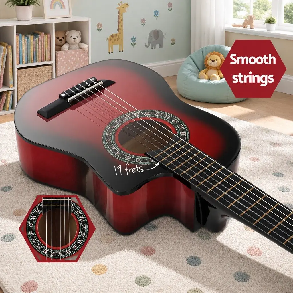 34 Inch Classical Guitar Wooden Body Nylon String Beginner Red with Stand Picks
