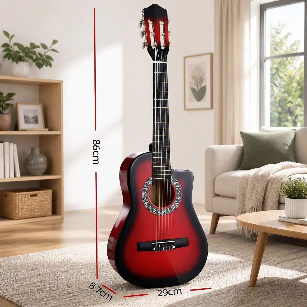 Classical Guitar Auditorium 34 Inch Nylon String Wooden Body for Kids Red