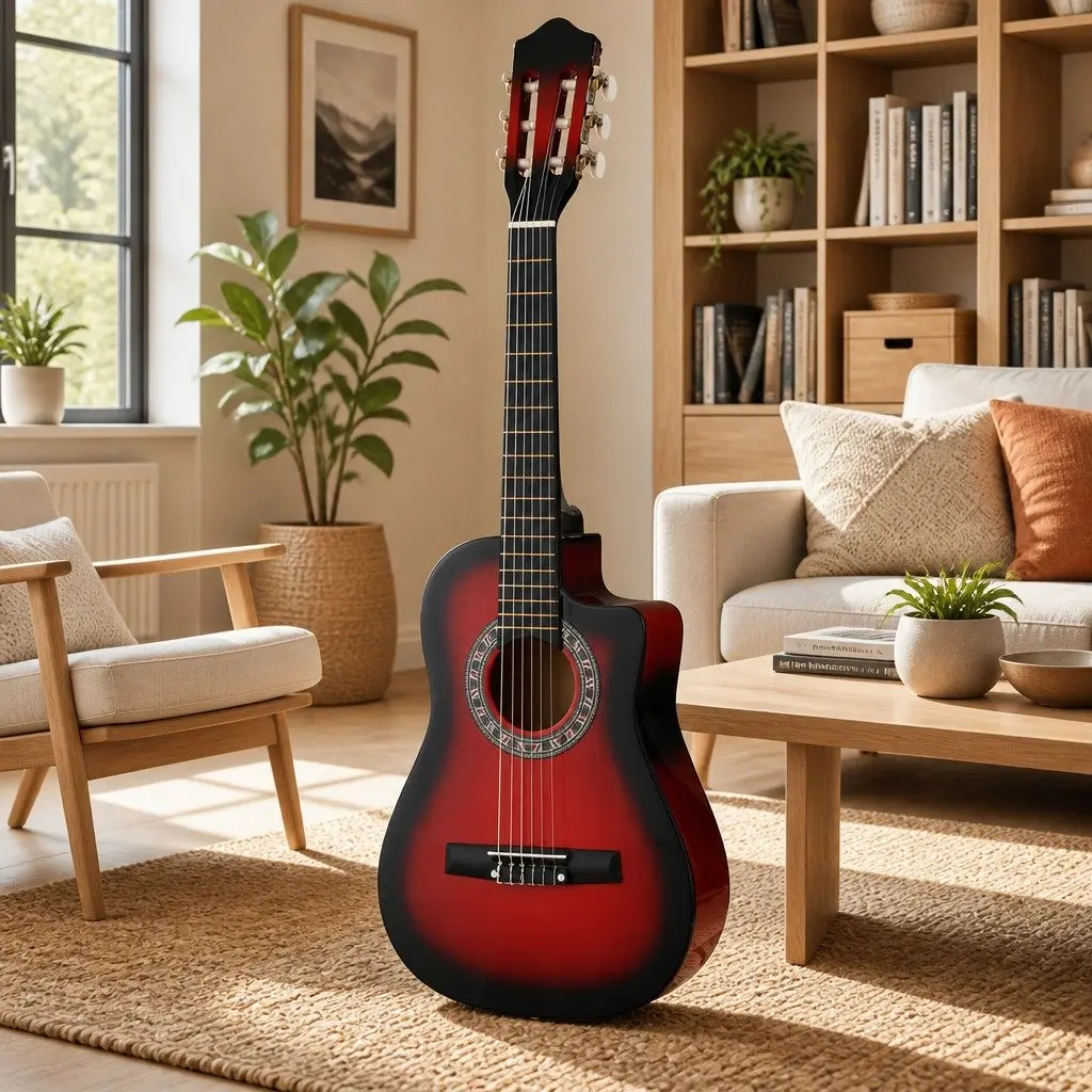 Classical Guitar Auditorium 34 Inch Nylon String Wooden Body for Kids Red