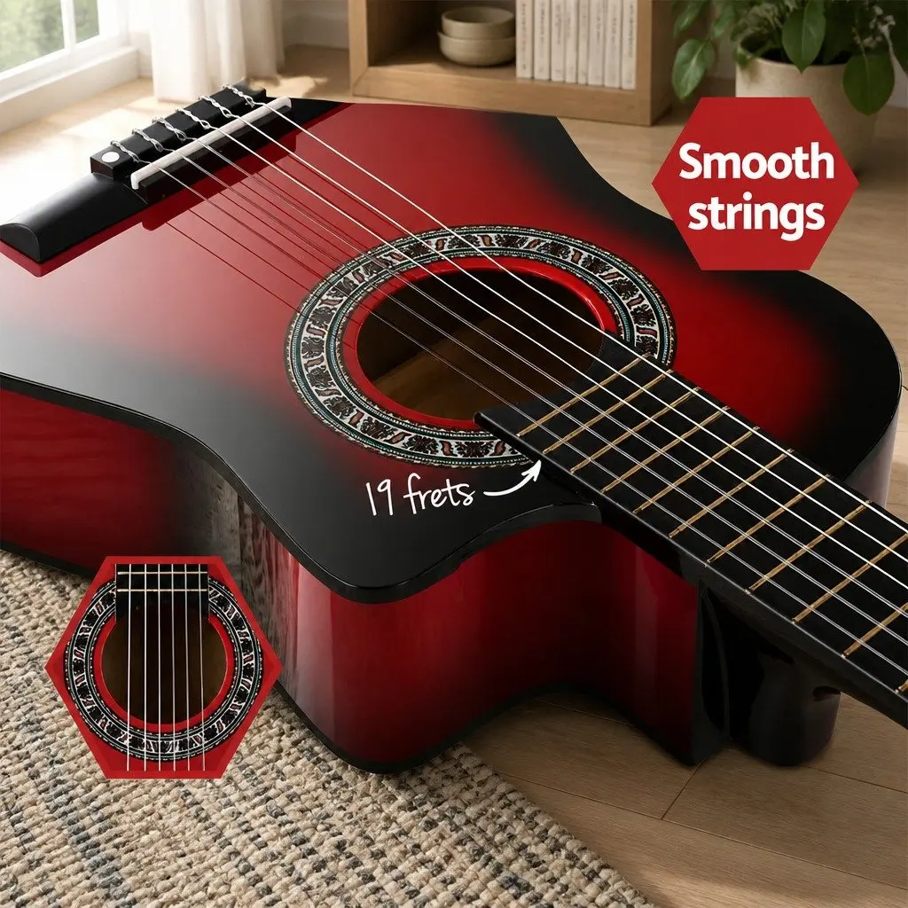 Classical Guitar Auditorium 34 Inch Nylon String Wooden Body for Kids Red