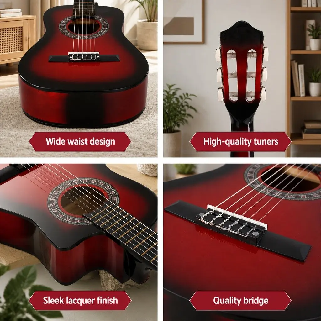 Classical Guitar Auditorium 34 Inch Nylon String Wooden Body for Kids Red