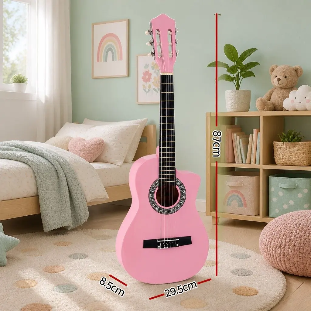 34 Inch Classical Guitar Nylon String Wooden Body Beginner Kids Learning Pink