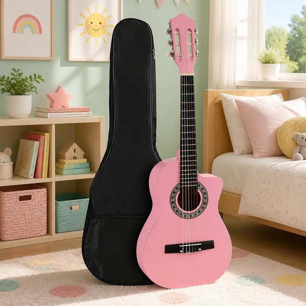 34 Inch Classical Guitar Nylon String Wooden Body Beginner Kids Learning Pink