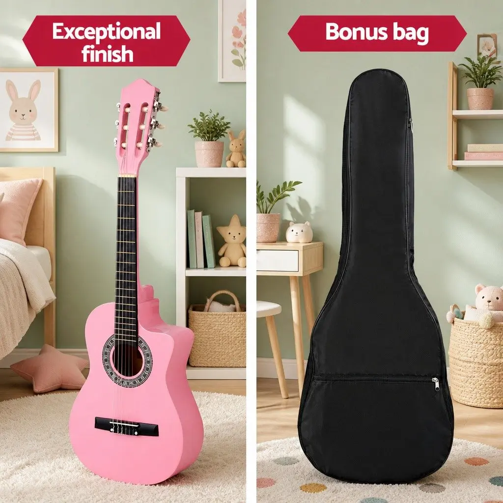 34 Inch Classical Guitar Nylon String Wooden Body Beginner Kids Learning Pink