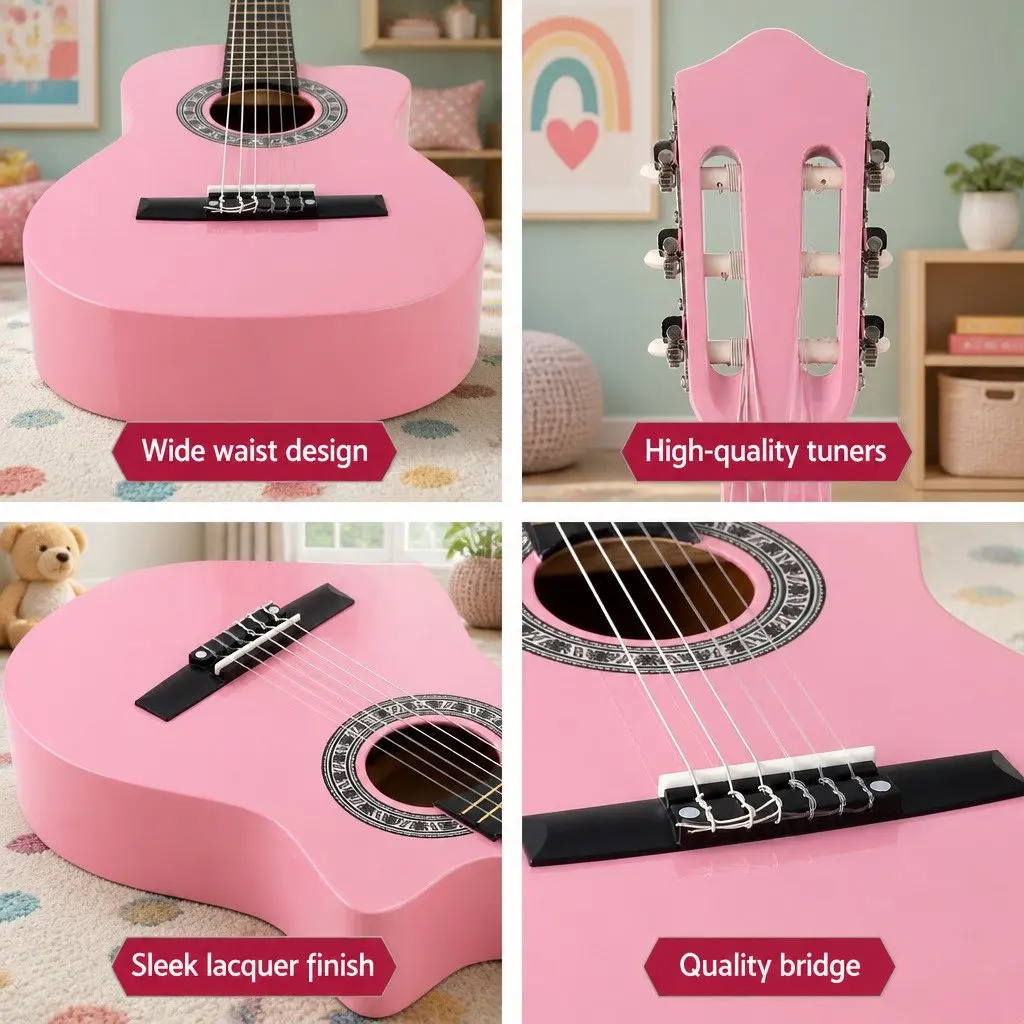 34 Inch Classical Guitar Nylon String Wooden Body Beginner Kids Learning Pink